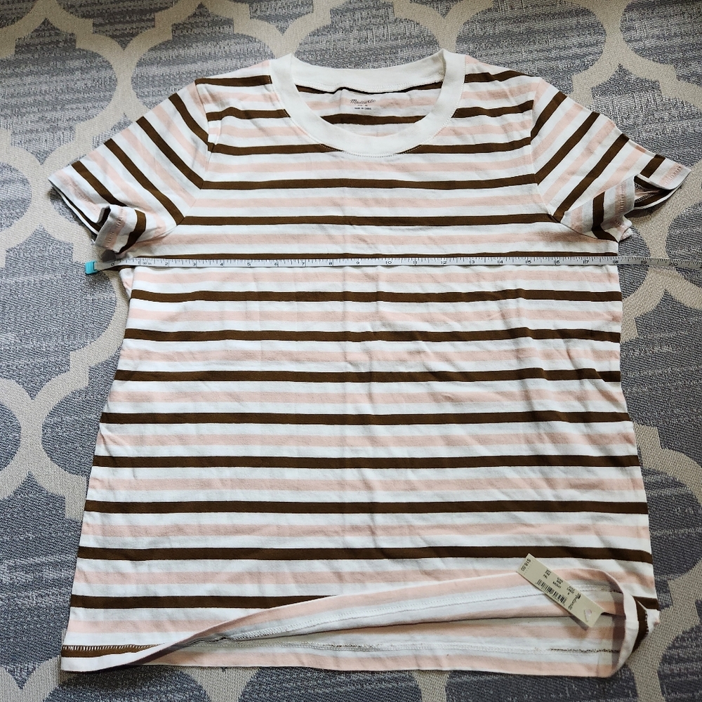 Madewell SOFT Pink/Brown/White stripe 100% cotton Retro Tee S